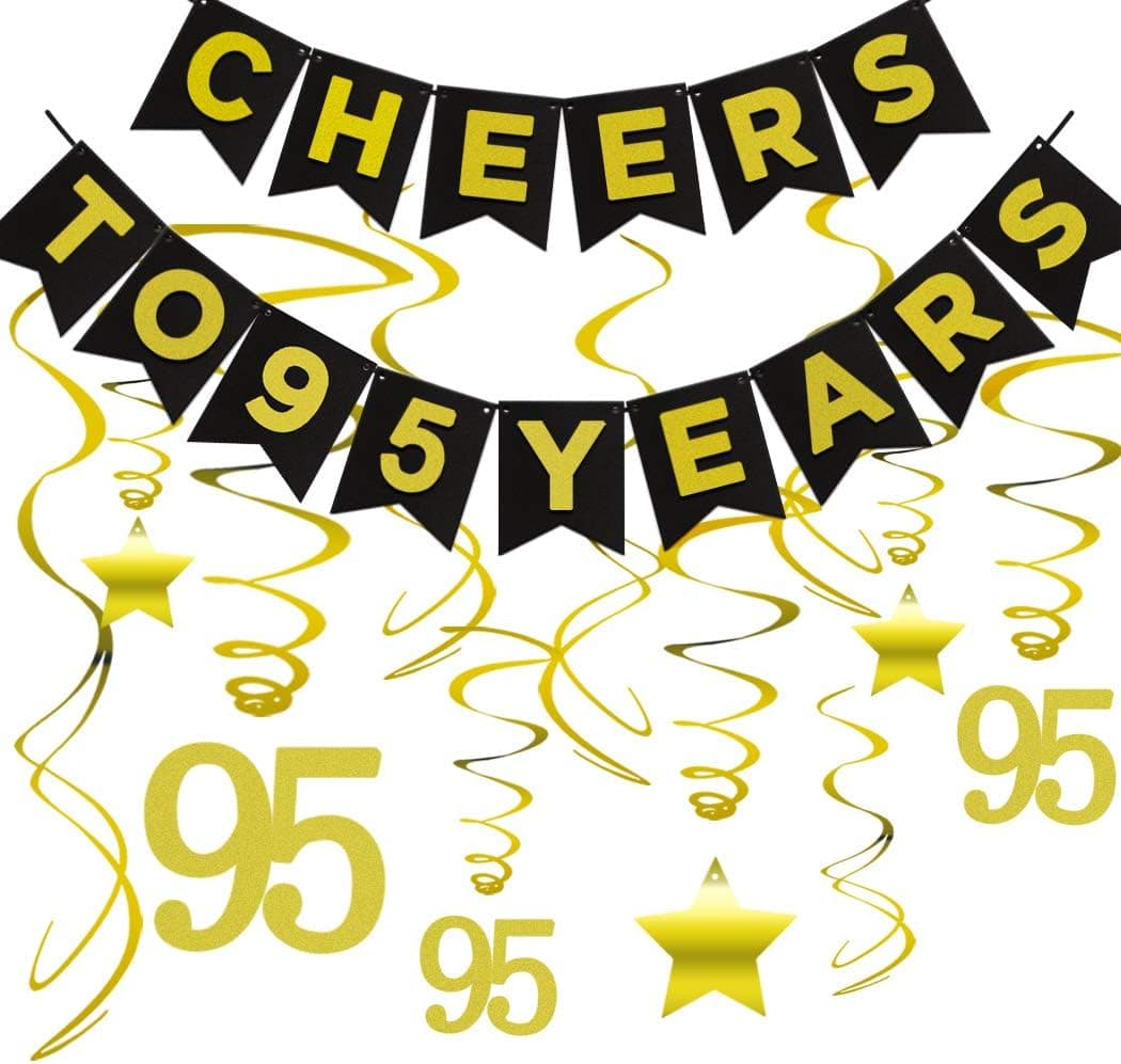 95th BIRTHDAY PARTY DECORATIONS KIT - Cheers to 95 Years Banner, Sparkling Celebration 95 Hanging Swirls, Perfect 95 Years Old Party Supplies 95th Anniversary Decorations