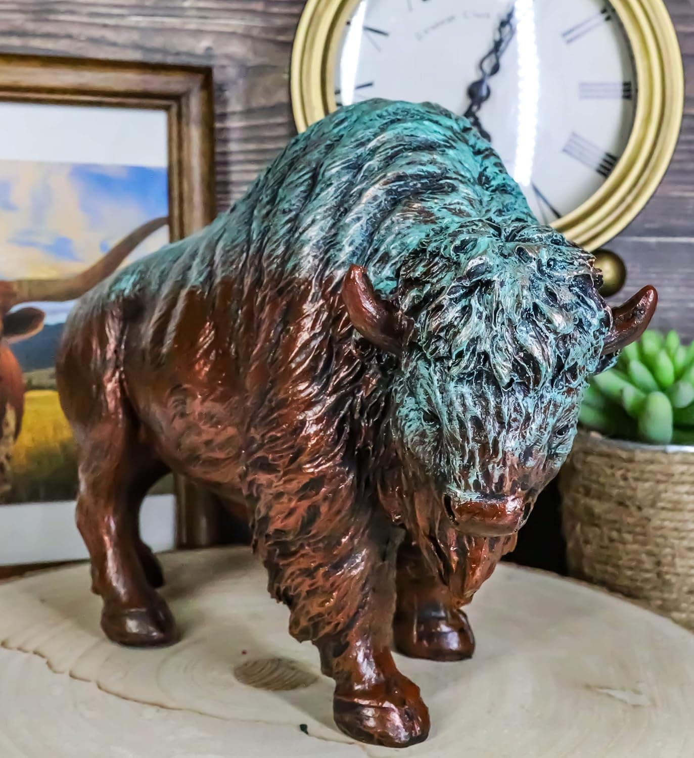 Ebros Gift Native American Bison Buffalo Decorative Resin Figurine Finished in Green Patina Faux Bronze 8.5" Long Symbol of Abundance and Manifestation Animal Totem Spirit Home Accent Decor