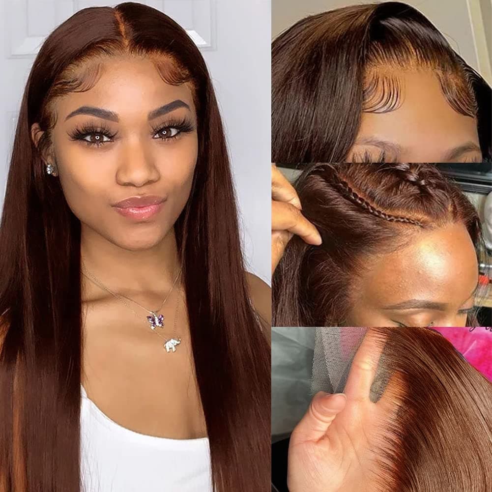Brown Color Lace Front Wigs Straight Hair 13x4 HD Lace Colored Human Hair Lace Front Wigs Pre Plucked With Baby Hair Straight 4# Brown Human Hair Wigs For Black Woman 150% Density With Five Free Gifts