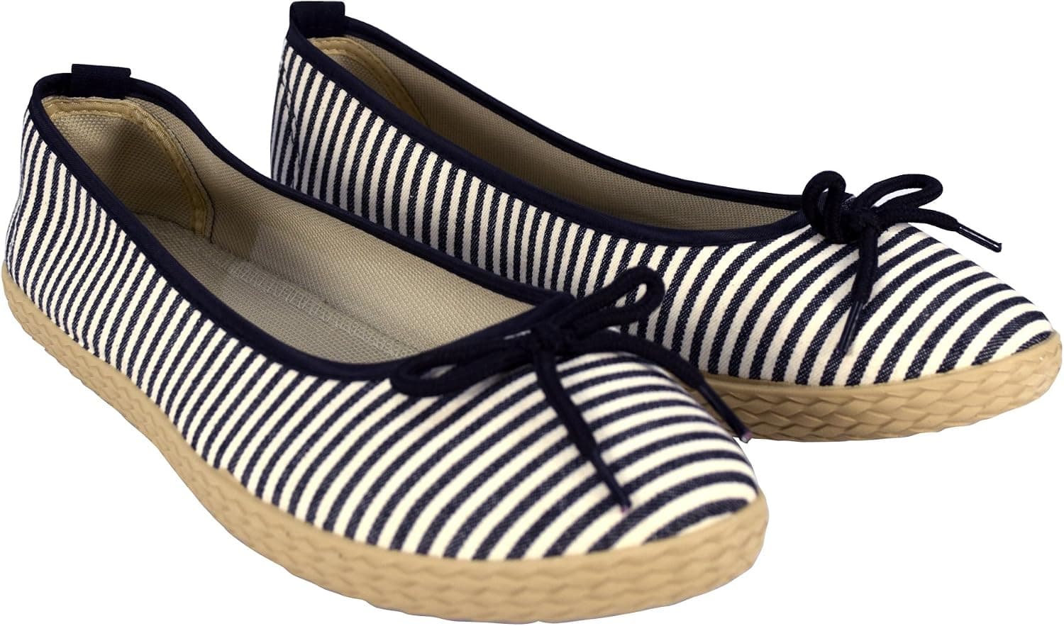 Peach Couture Womens Casual Striped Slip On Flat Espadrilles Bow Ballet Flats Shoes