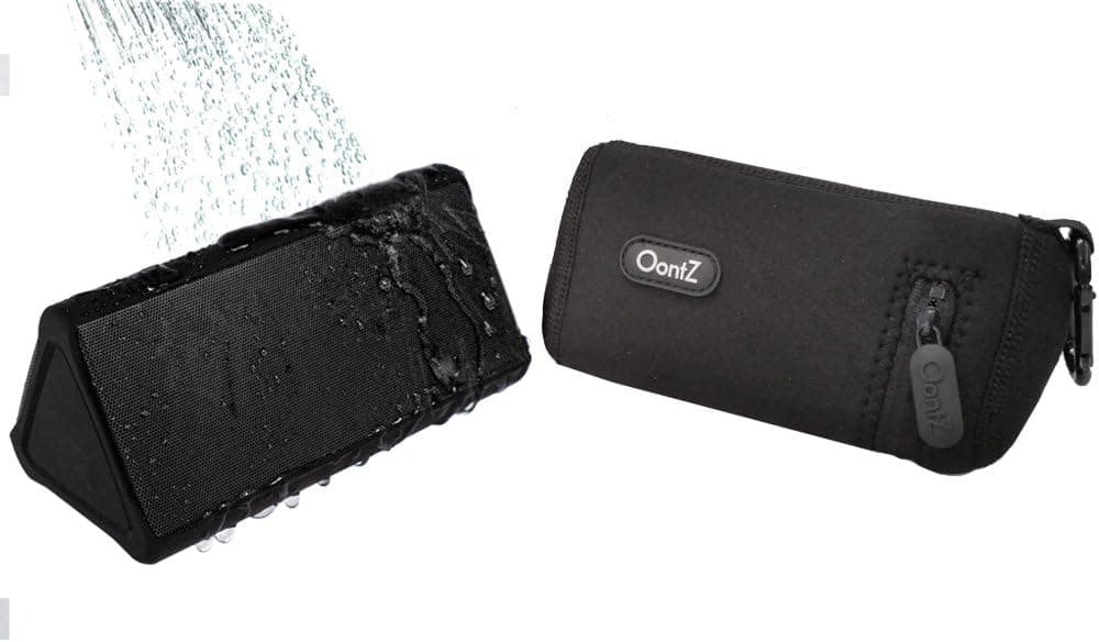 Cambridge SoundWorks OontZ Angle PLUS Weatherproof Ultra Portable Wireless Bluetooth Speaker... High quality sound with up to 15 Hour Battery Playtime and IPX 5 water resistant speaker design makes it the Perfect Indoor and Outdoor Speaker for iPhone, iPad, Samsung, Android smartphones, mp3 players and tablets. Built in Mic for personal Handsfree Speakerphone... Matte Black with Black Grille... INCLUDES OontZ Angle PLUS Carry Case with aluminum carabiner
