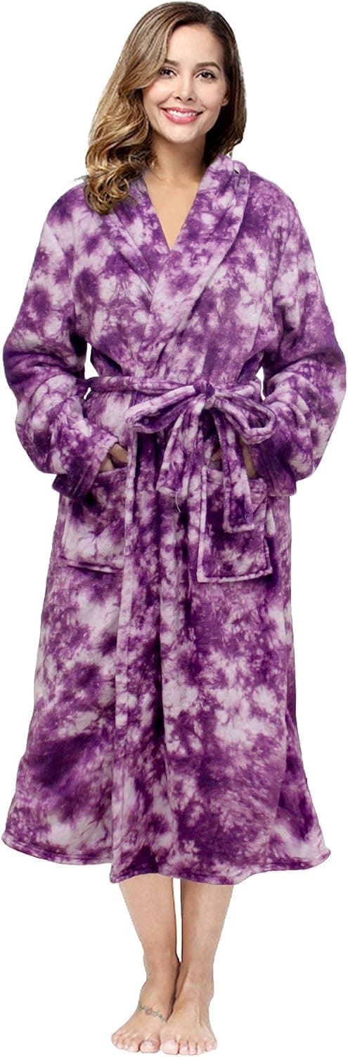 RONGTAI Womens Bathrobe Ladies Fleece Plush Warm Long Robes Fleece Nightgown Sleepwear