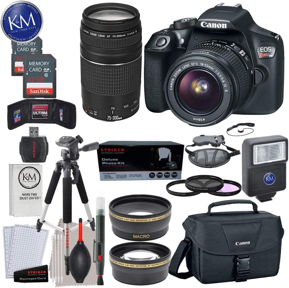 Canon EOS Rebel T6 DSLR Camera w/ EF-S 18-55mm Lens + EF 75-300mm Lens + 2 X 32 GB Memory + Premium Accessory Bundle