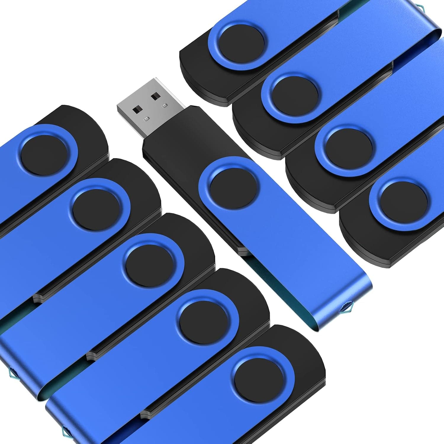 Kepmem 16GB Flash Drive Bulk 10 Pack Thumb Drive Swivel USB Drive Metal Memory Stick Portable 16 GB USB Stick 16 Giga Pendrive Blue Jump Drive High Speed Zip Drive for Office Data Storage
