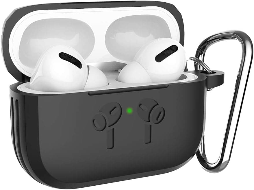 Protective Case Skin for AirPods Pro, Shockproof Case Cover with Key Chain,Visible Front LED, Premium Silicone Rugged Designed for 2019 Series 3 [Wireless Charging Supporting] (Black)