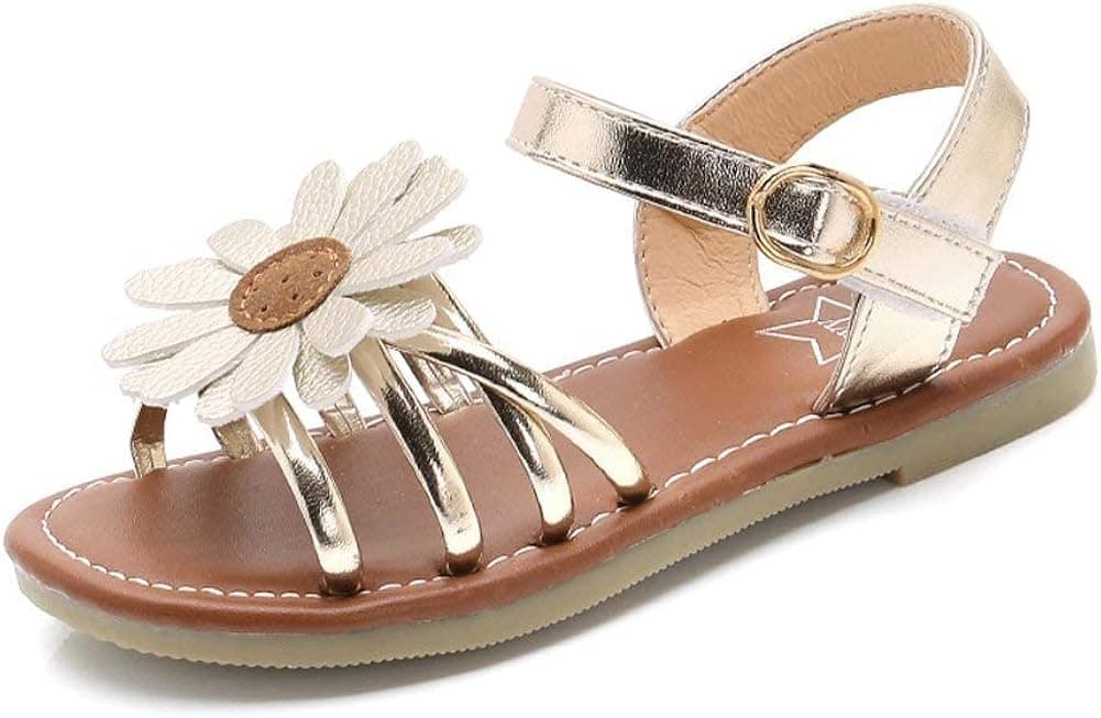 shevalues Girl's Flower Flat Sandals Cute Summer Shoes Open Toe Ankle Strap Sunflower Dress Sandals for Kids (Little Kid/Big Kid)