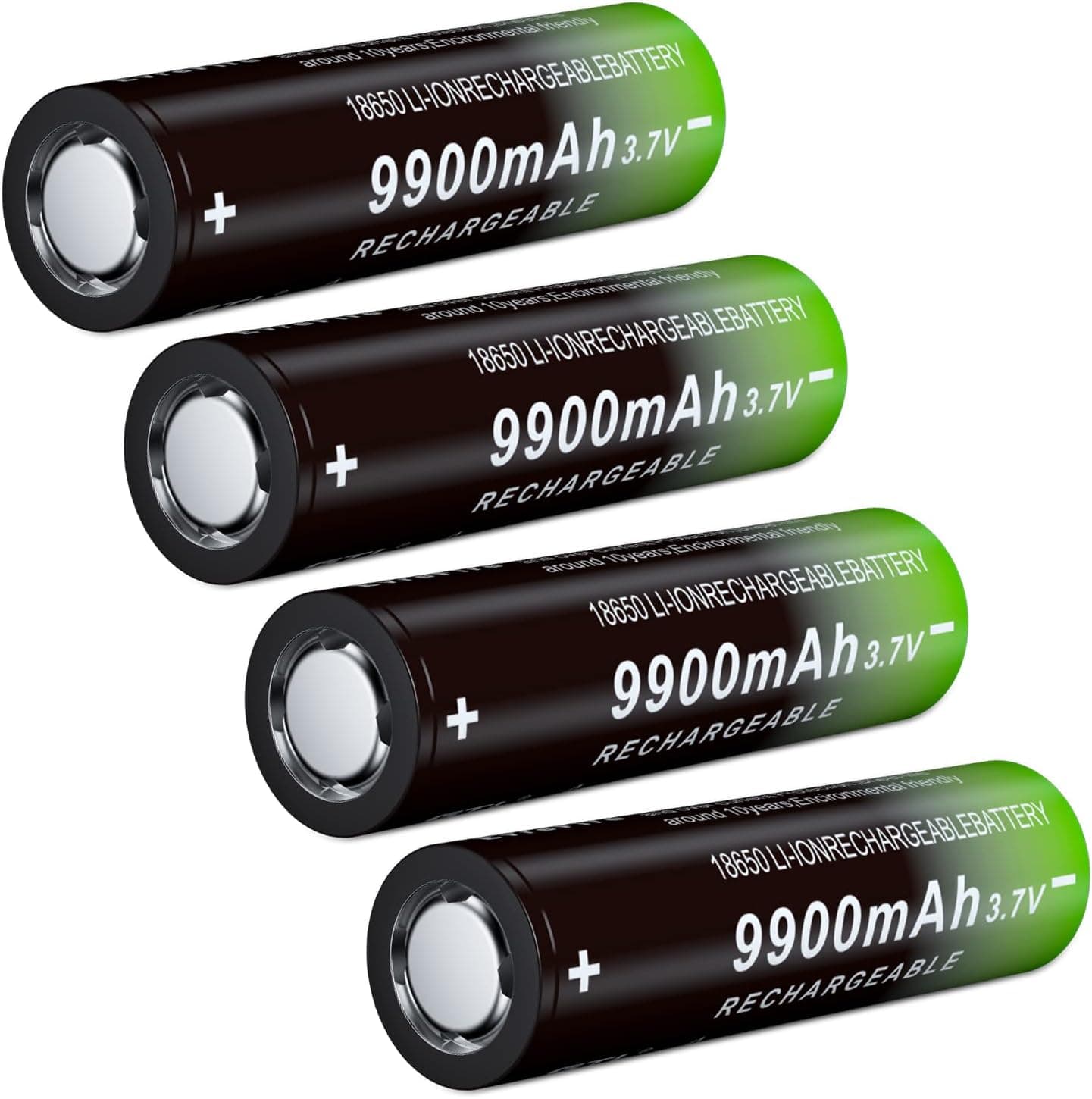 BENKIA 18650 Rechargeable Battery, 3.7V, 9900mAh, Flat top, for headlamp, Flashlight, doorbell, etc