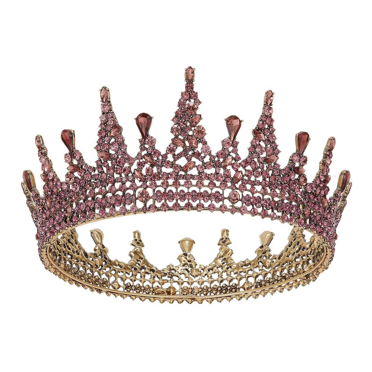 SWEETV Jeweled Queen Crown for Women, Full Round Baroque Tiaras and Crowns, Crystal Costume Party Headpieces for Wedding Birthday Halloween Prom,Purple