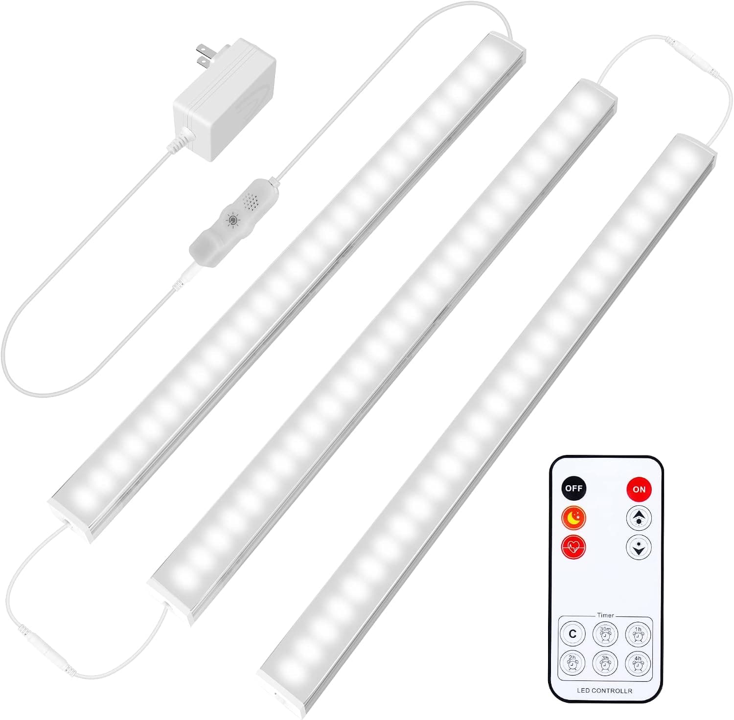Maylit Under Cabinet Lights Plug in, 3 Pcs 12 Inch Ultra Thin Under Cabinet Lighting, Super Bright Daylight White Under Counter Lights for Kitchen, Dimmable Light for Cabinet, Counter, Workbench, Desk