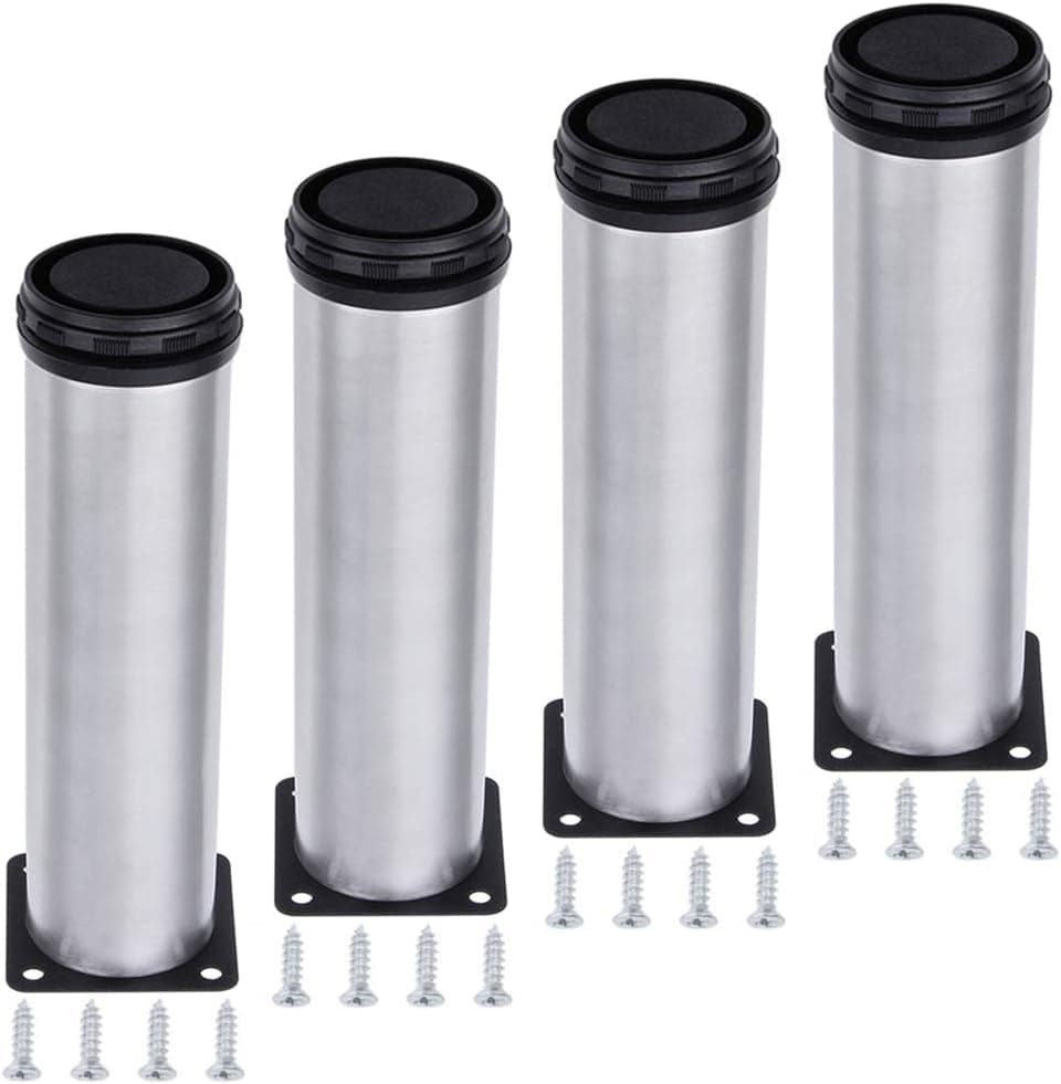 AOWISH 4-Pack Stainless Steel Furniture Legs Furniture Foot Upgraded & Thickened Cabinet Metal Legs 2 Inch Diameter Shelves Sofa Table Kitchen Adjustable Feet with 16 Screws (6 inch/150mm-Silver)
