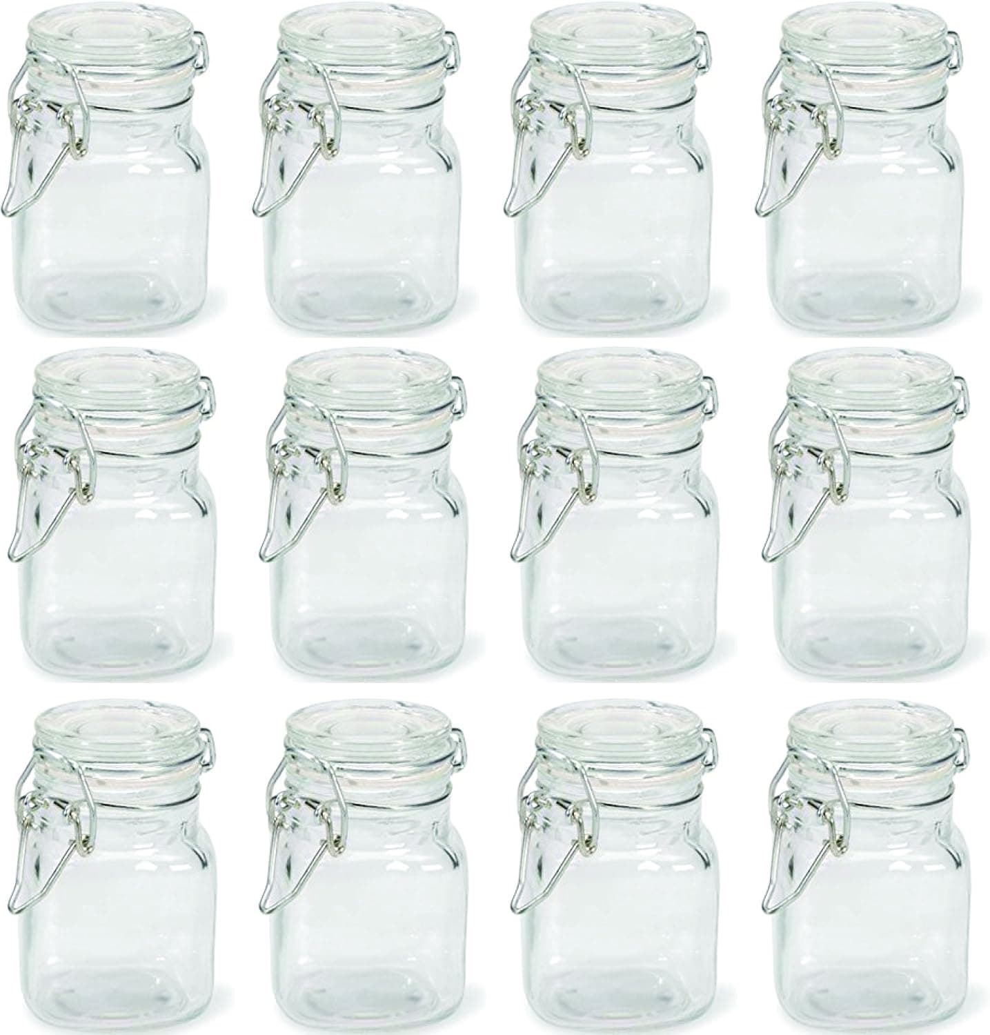 Charmed 3 oz Airtight Square Spice glass Jar with Leak Proof Rubber Gasket and Hinged Lid for Home (12)
