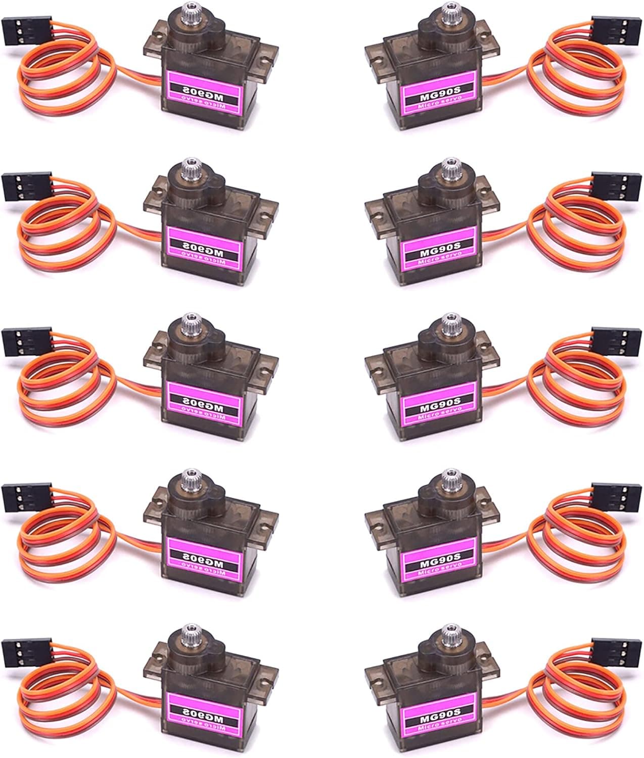 RGBZONE 10Pcs MG90S Geared Micro Servo Motor 9G for Helicopter Airplane Boat Smart Robot Car Controls