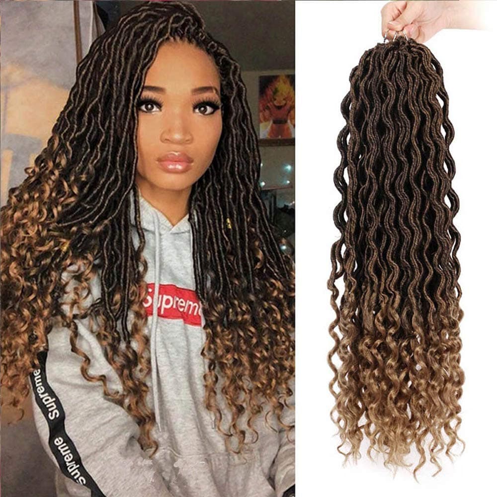 Sunber Goddess Locs Crochet Hair Curly Faux Locs Crochet Hair Deep Wave Braiding Hair With Curly Ends Soft Synthetic Hair Extension 6Pcs/Lot (Pack of 6, T1B-27)