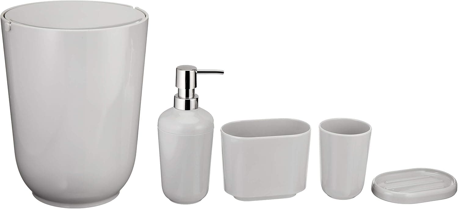 Amazon Basics 5-Piece Bathroom Accessories Set, Smooth Grey
