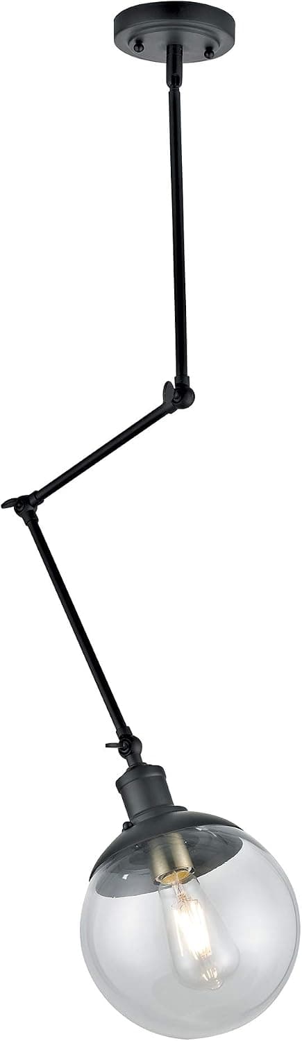 Addington Park 31775 Libertad Collection 1-Light Glass Globe Pendant with Adjustable Joints, Dark Bronze Finish and Antique Brass Socket