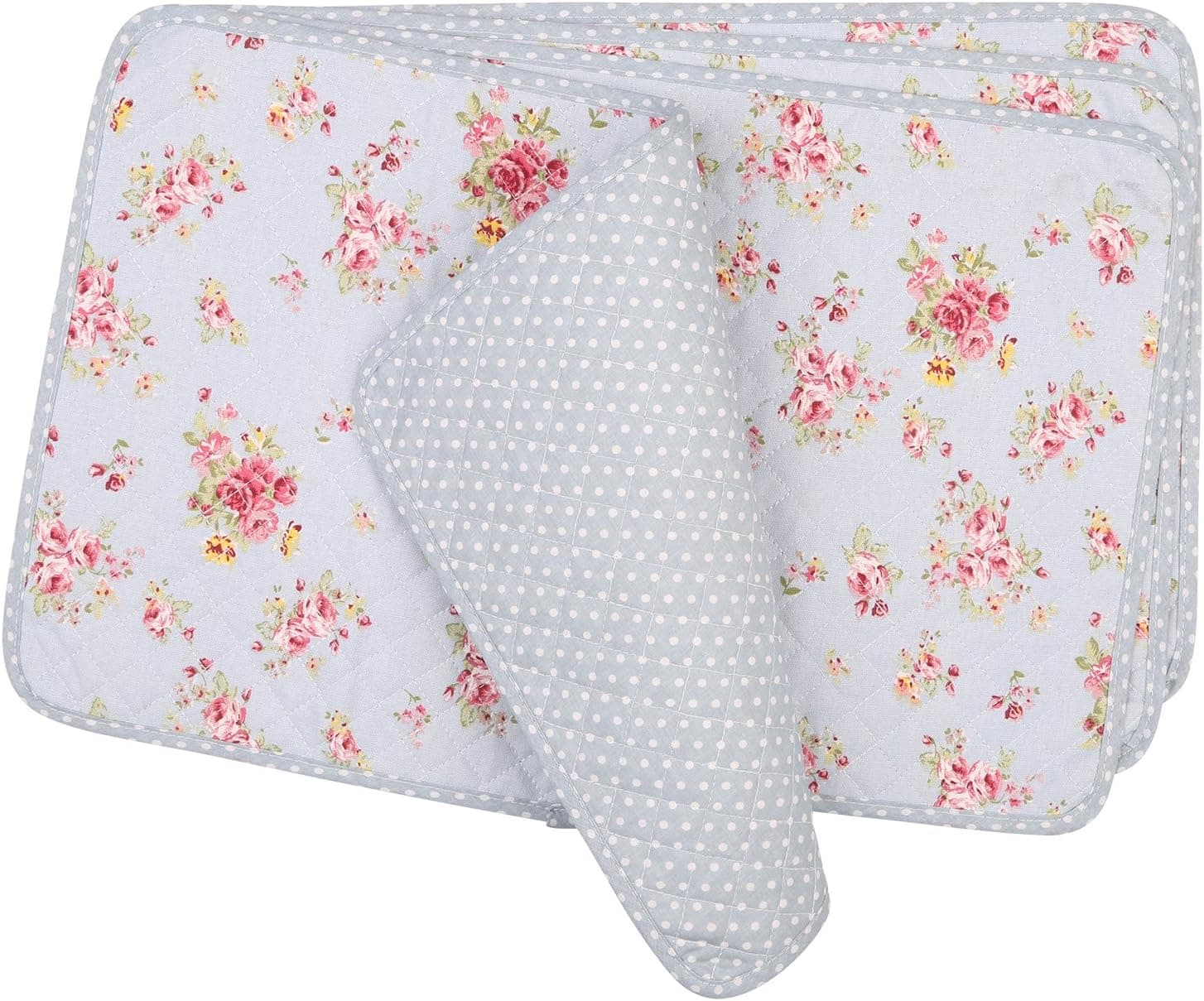 NEOVIVA Quilted Placemats for Kitchen Table, 4 Place Mats Set for Dining Room, Floral Ballad Blue