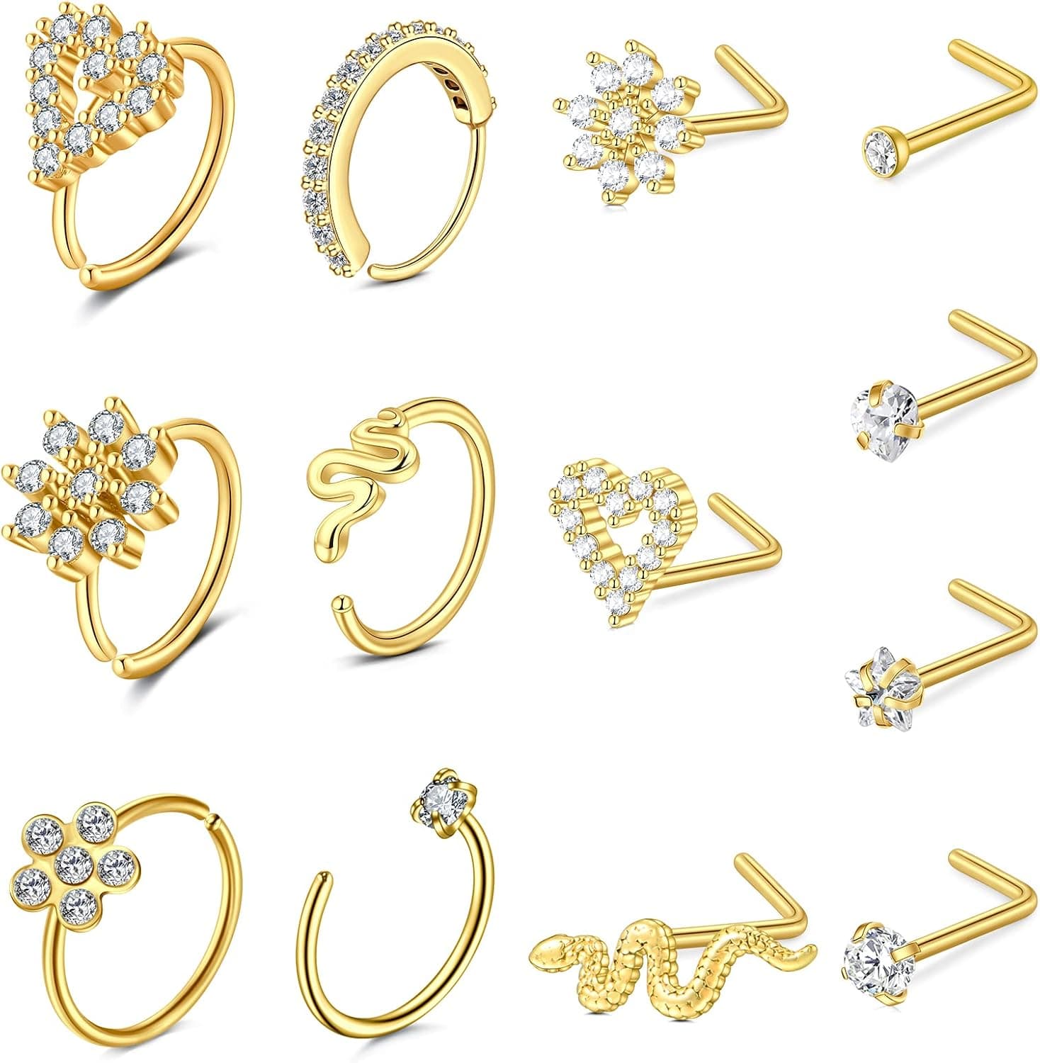 LAURITAMI 18g 20g 22g Nose Rings Surgical Steel Nose Ring Nose Rings Hoops Studs Diamond Nose Nostril Piercing Jewelry for Women Men Silver Black Gold Rose Gold …