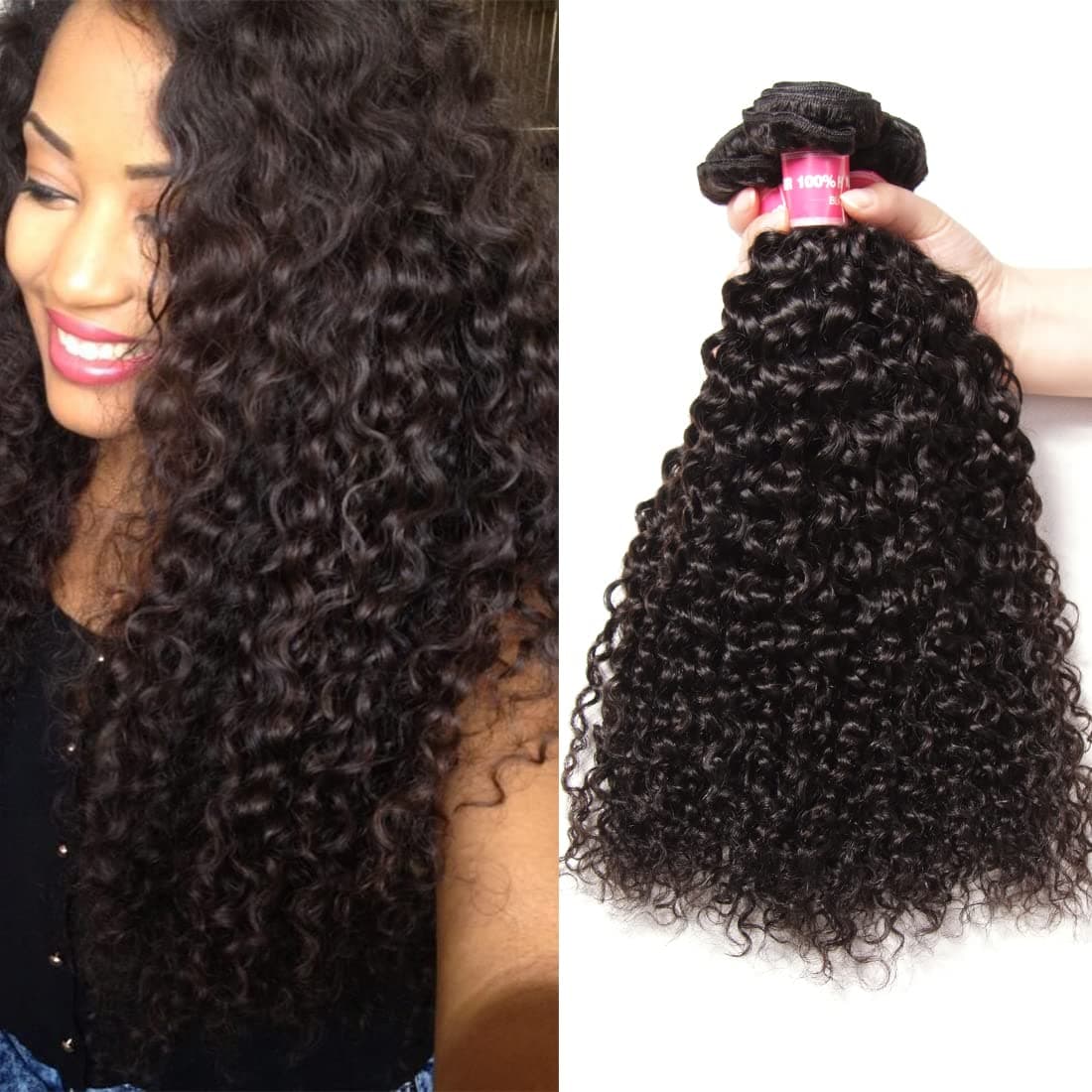 Sunber 10A Grade Brazilian Virgin Jerry Curly Human Hair 3 Bundles 100% Unprocessed Brazilian Remy Human Hair Extensions Curly Wavy Weaves Natural Black Color(18 20 22inch)