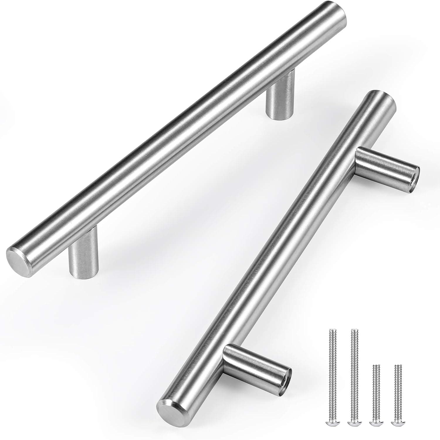 CZC HOME 25 Pack 6.4 Inch Cabinet Pulls Stainless Steel Drawer Handles, 4" Hole Center Drawer Pulls for Kitchen Dresser Cupboard with 2 Sizes Screws Brushed Nickel