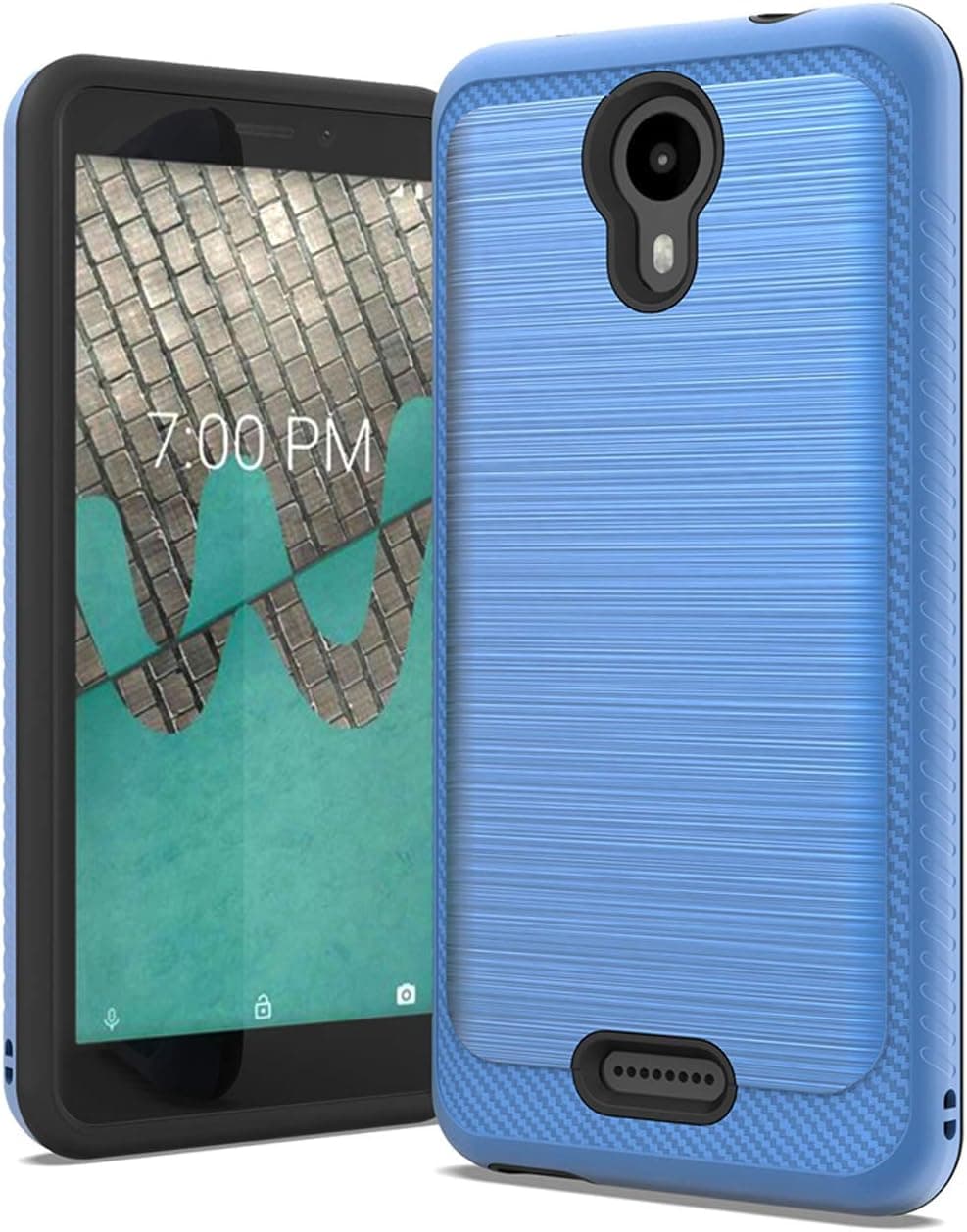 Tempered Glass + Lining Hybrid Protective Case Phone Cover for AT&T Emblem Radiant Core U304AA + Gift Stand (Blue)