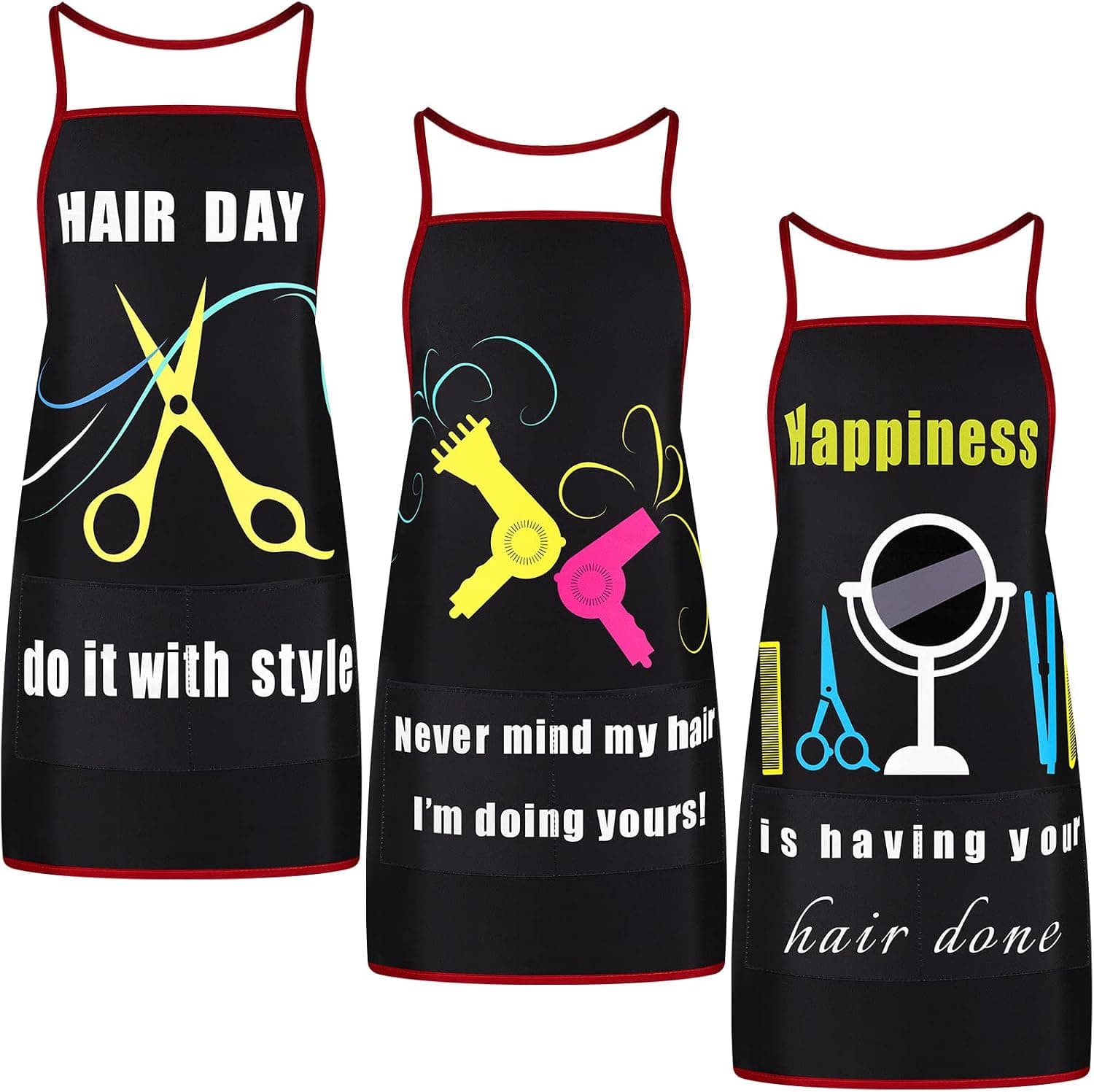 SATINIOR 3 Pieces Waterproof Salon Apron Stylist with Pockets for Women Men Hairdressers Cosmetology Aprons Dog Grooming Work Smock Funny Barber Hair Cutting Favor, Black, 26.7inch*28.7inch