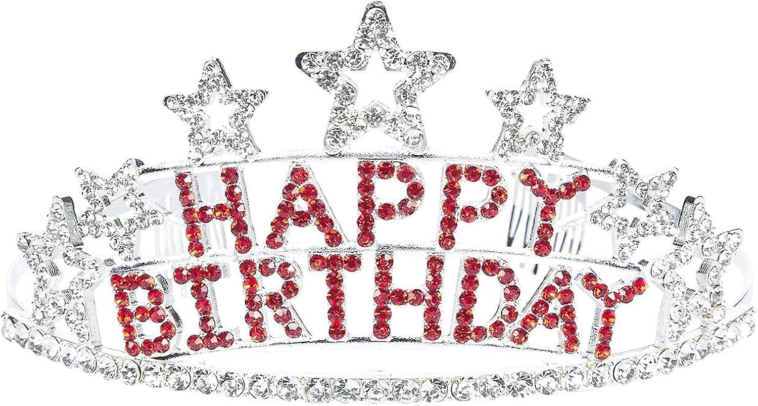 BLUE PANDA Rhinestone Birthday Tiara - Decorative Birthday Headband For Women, Happy Birthday, Star-Shaped Princess Crown - 5.1 x 2.6 x 5.7 Inches