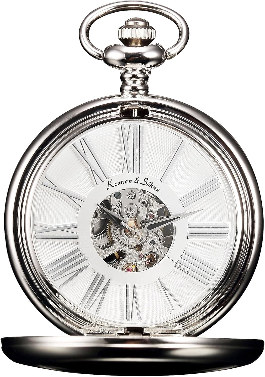 HELMASK Pocket Watch - Alloy Silver Round Mens Analog Mechanical Hand-Winding Full Hunter Pocket Watch