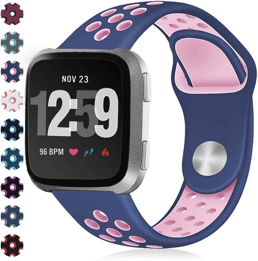 Hamile Bands Compatible with Fitbit Versa for Women Men, Breathable Soft Silicone Replacement Bands Wristbands Straps for Fitbit Versa,Small, Blue Pink