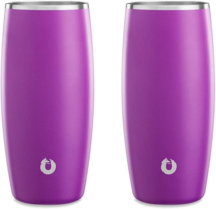 SNOWFOX Fun Collection Insulated Stainless Steel Beer Glass, 2 Count (Pack of 1), Purple