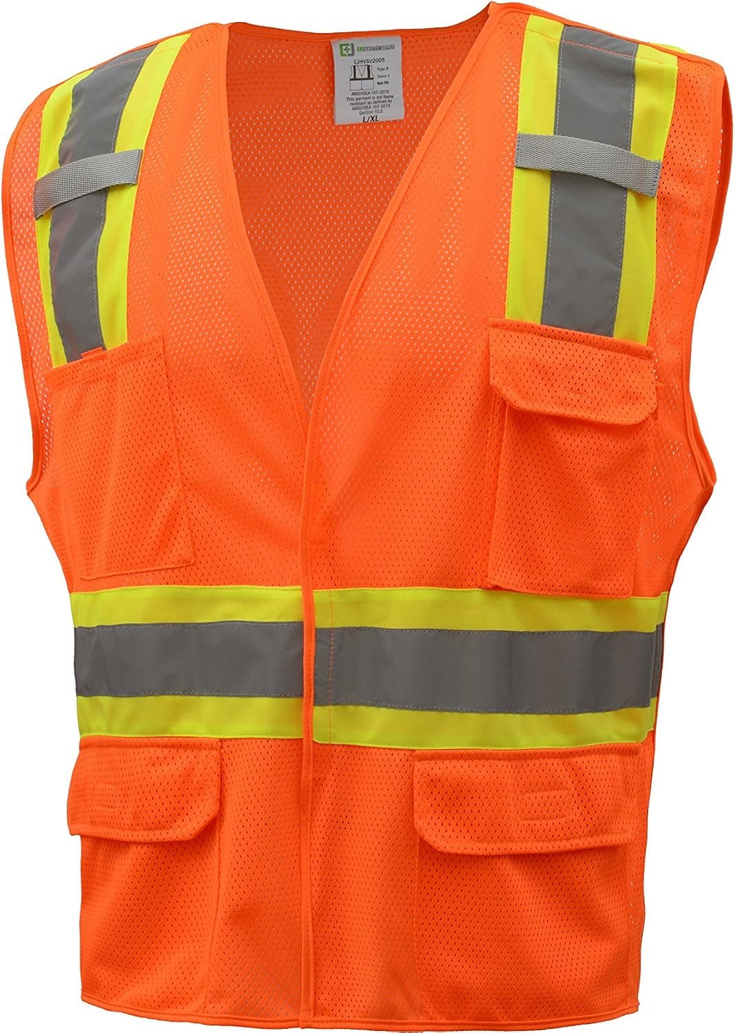 CJ Safety CJHVSV2005 ANSI Class 2 High Visibility Two Tone 5-Points Breakaway Safety Vest 100% Polyester Mesh (3XL, Orange)
