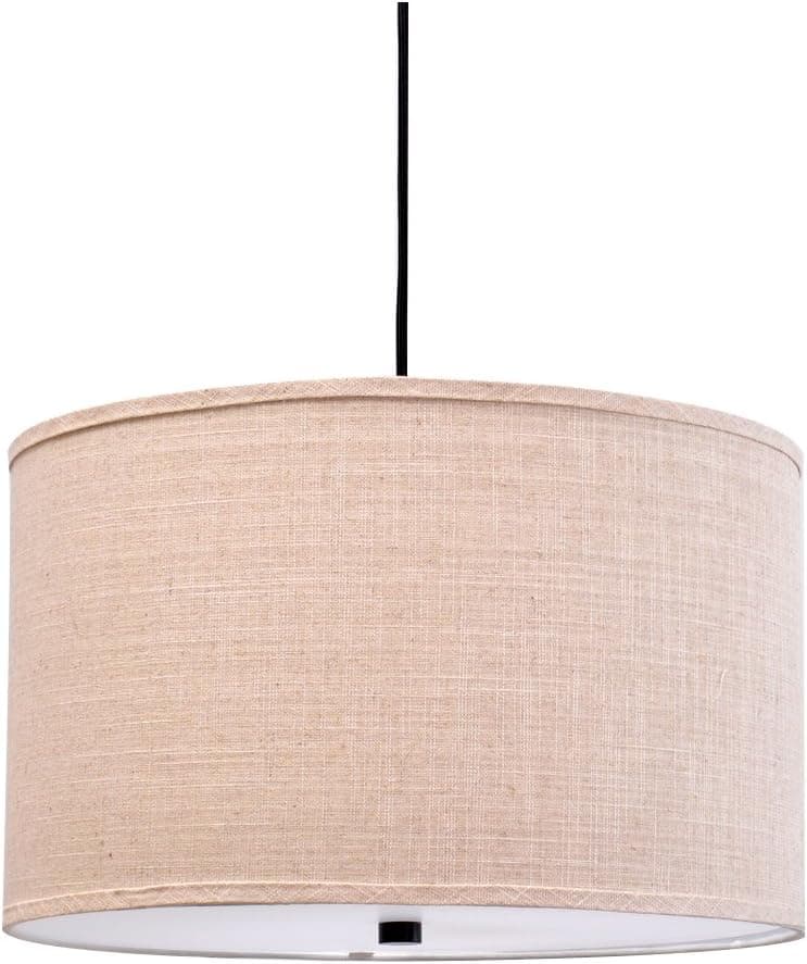 Catalina 19867-001 Traditional 3 Fabric Pendant Ceiling Light with Diffuser on Bottom, 18-inch, Bronze