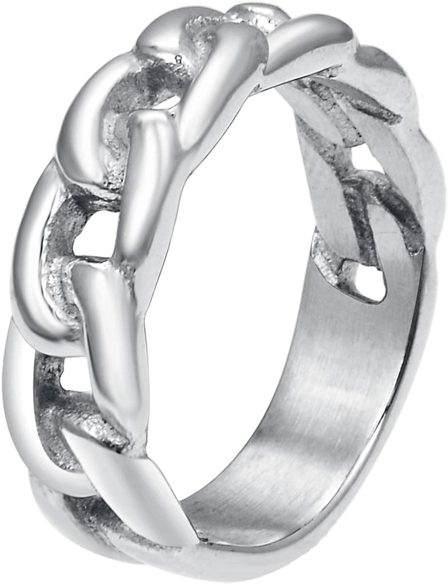 Valily Solid Cuban Link Ring Stainless Steel/18K Gold Plated Curb Ring Gift for Men Size 7-13
