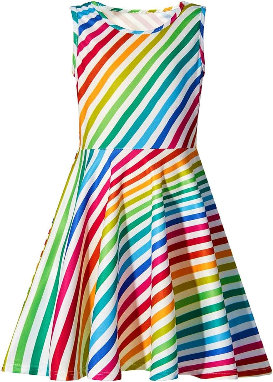 uideazone Girls Sleeveless Dress Round Neck Floral Printed Sundress for Casual Home Party Beach 4-12 Years
