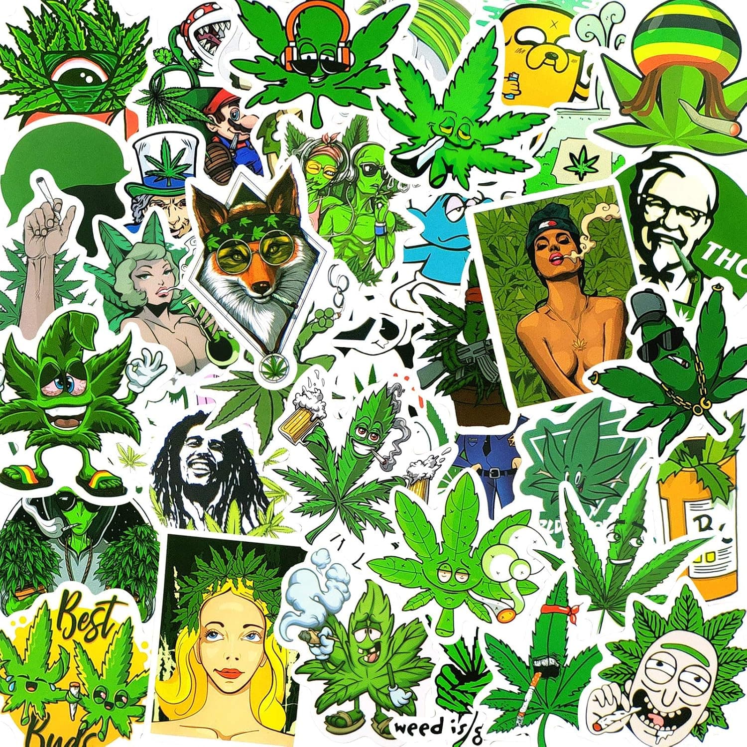 Funny Weed Stickers for Adults 50pcs, Cool Waterproof Vinyl Stickers for Water Bottles, Laptop, Phone, Skateboard, Guitar, Travel Case