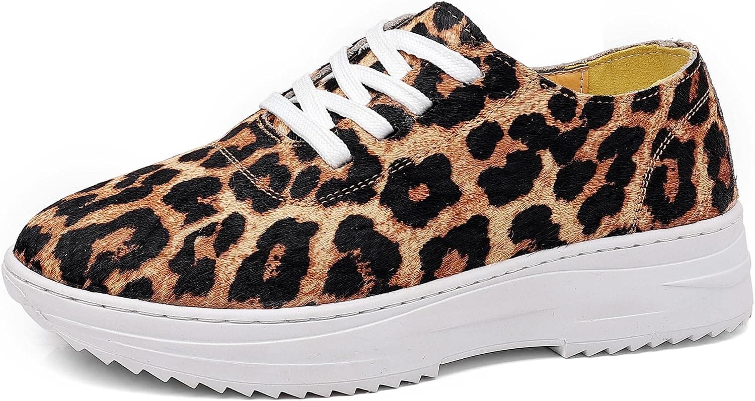 Trsorini Women Fashion Sneakers Shoes Comfort Lightweight Cow Leopard Print Shoes for Lady