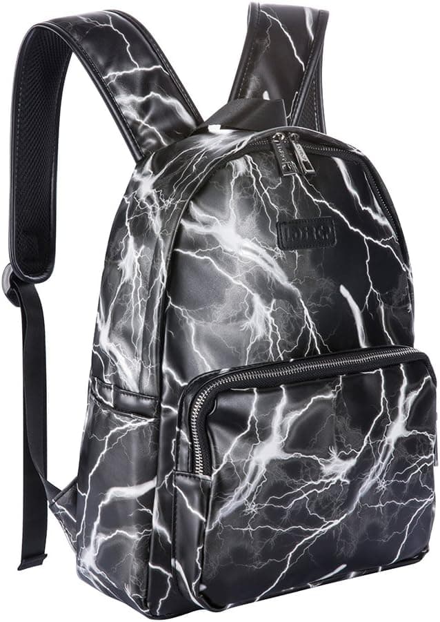 Ugoodbag PU Leather Backpack School College Bookbag Laptop Computer Lightning Backpack (Black)