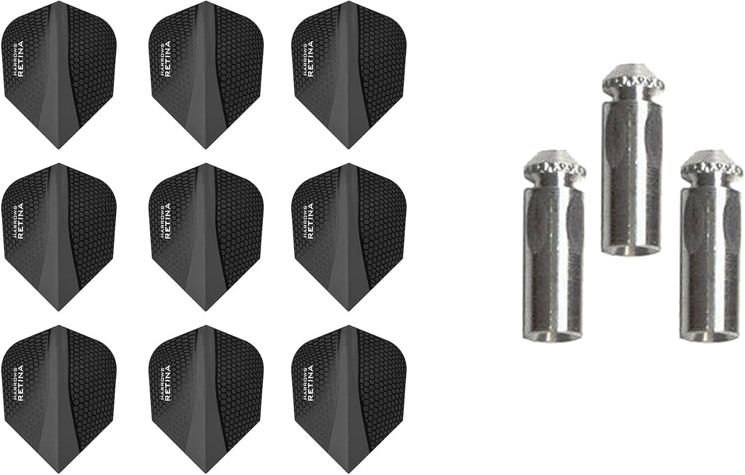 3 Sets of Harrows Retina Standard Dart Flights Plus 1 Set of 3 Aluminum Dart Flight Protectors