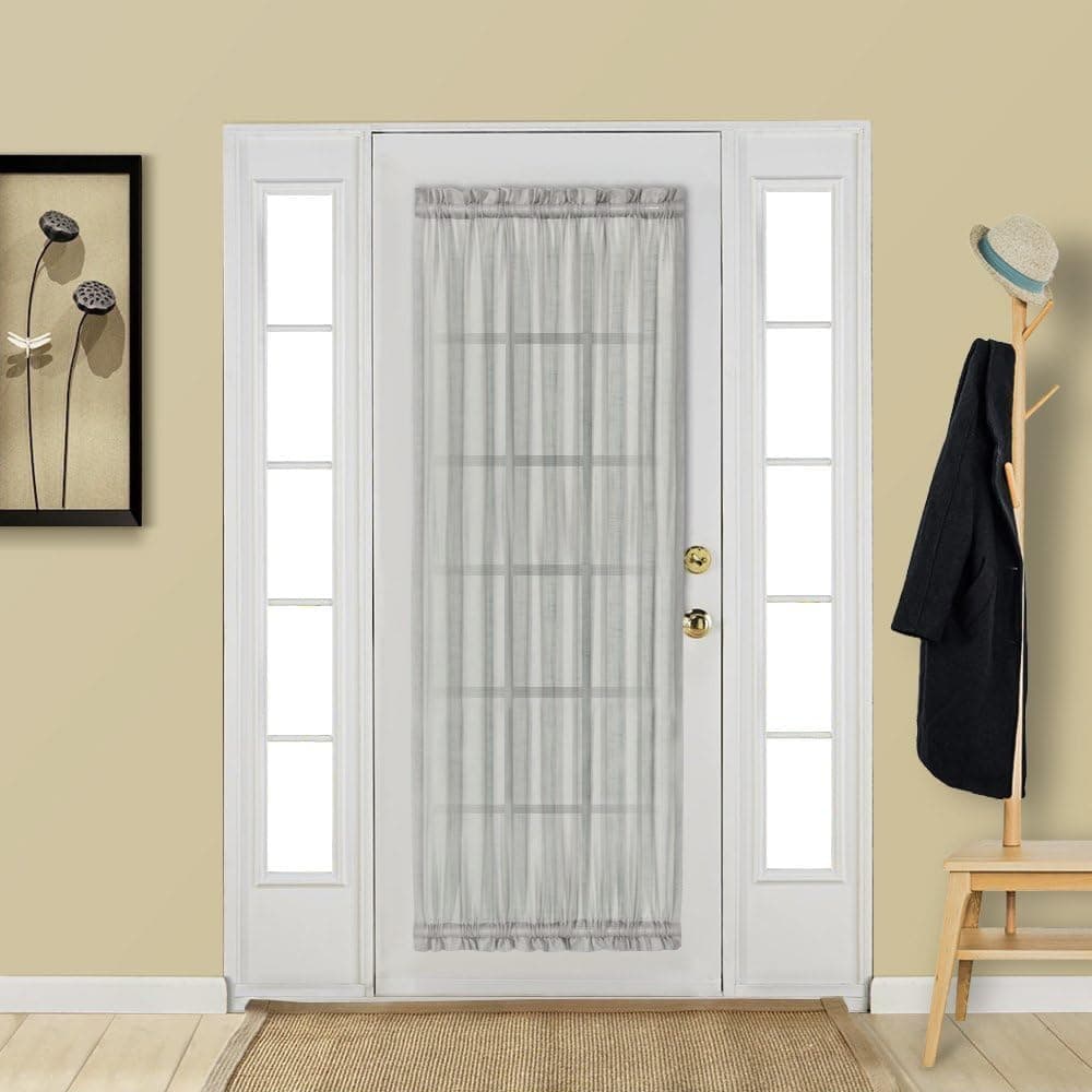 Aquazolax Glass Door Panel Window Curtain Elegant Solid Voile Transparent Sheer French Door Panel 25x72 Inches with Bonus Tieback - 2 Panels, Grey