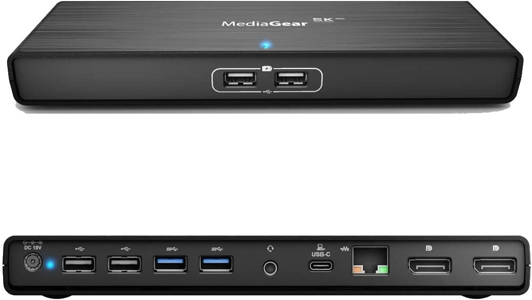 MediaGear USB C 5K/4K Pro Dual Display Docking Station w/ 100W Power Delivery: 2X DisplayPort, USB 3.0/2.0, Ethernet, Audio Bundle w/ 4K DisplayPort to HDMI Adapter Compatible with Mac & Windows OS