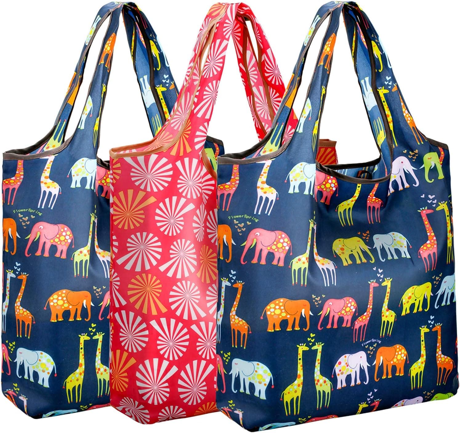 REGER Foldable Shopping Grocery Bags Reusable & Machine Washable (Medium Size) for Environmental Protection (Floral 01, Pack of 4)