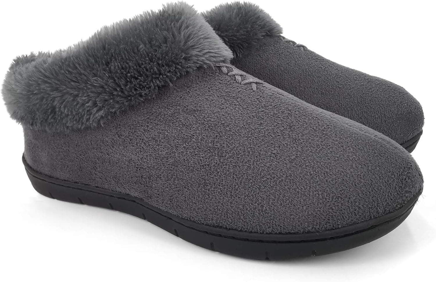 ofoot Womens Winter Warm Faux Suede Fuzzy Clog Slippers Furry Fur House Shoes Memory Foam Indoor Outdoor Non Slip Rubber Hard Soles