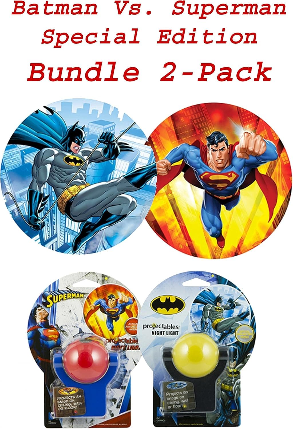 DC Comics Collectors Eddition Batman and Superman LED Night Light Projectables (Batman Vs. Superman Bundle 2 Pack)