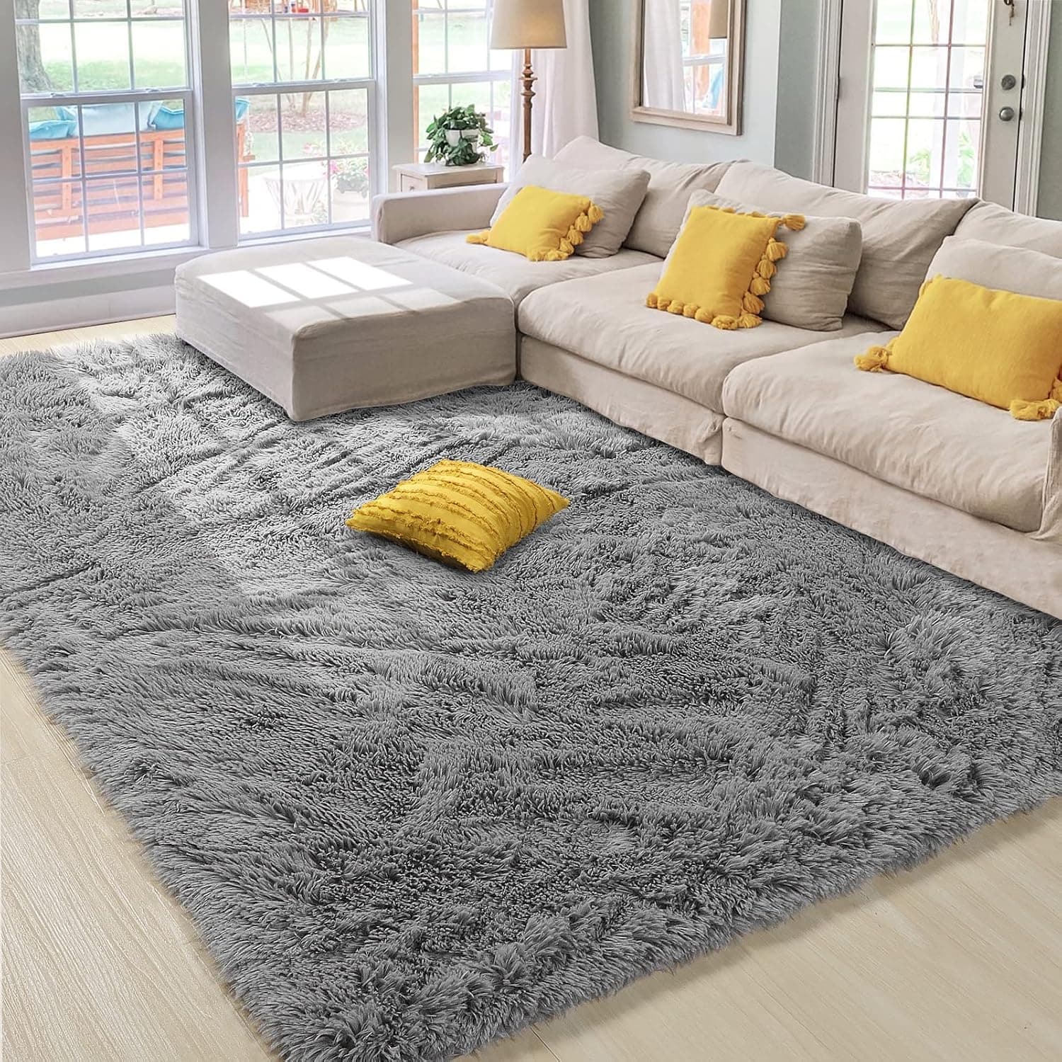 Amangel Ultra Soft Fluffy Shag Rug, Fuzzy Area Rug for Bedroom, 4' x 6', Plush Shaggy Carpet for Living Room, Cute Furry Rugs for Kids Girls Room Baby Nursery Home Decor, Luxury Floor Carpet, Grey