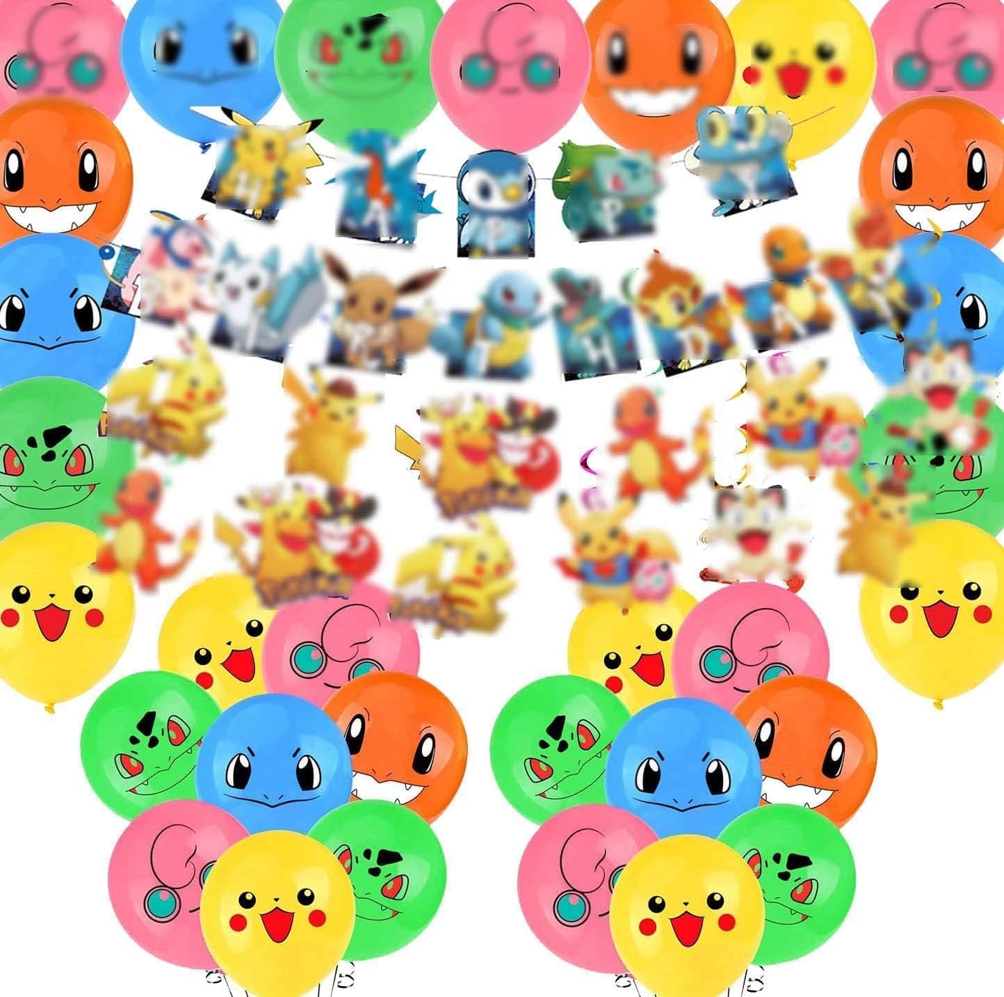 38pcs Cartoonthemed Birthday Party Supplies, Including Happy Birthday Banner, Balloons, Hanging Swirls, for Boys and Girls Anime Birthday Decorations