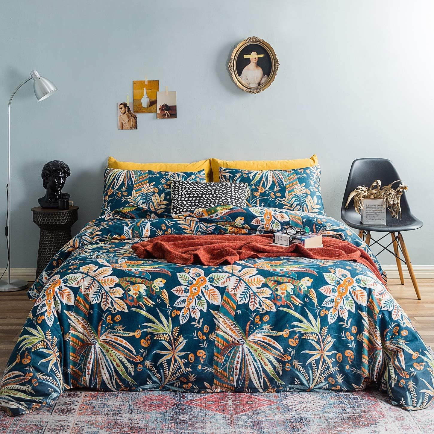 SUSYBAO Botanical Duvet Cover Queen 100% Egyptian Cotton Colorful Plant Duvet Cover 3 Pcs Set 1 Aquatic Patterned Duvet Cover with Zipper Ties 2 Pillowcases Luxury Ultra Soft Plant Bedding Set Durable