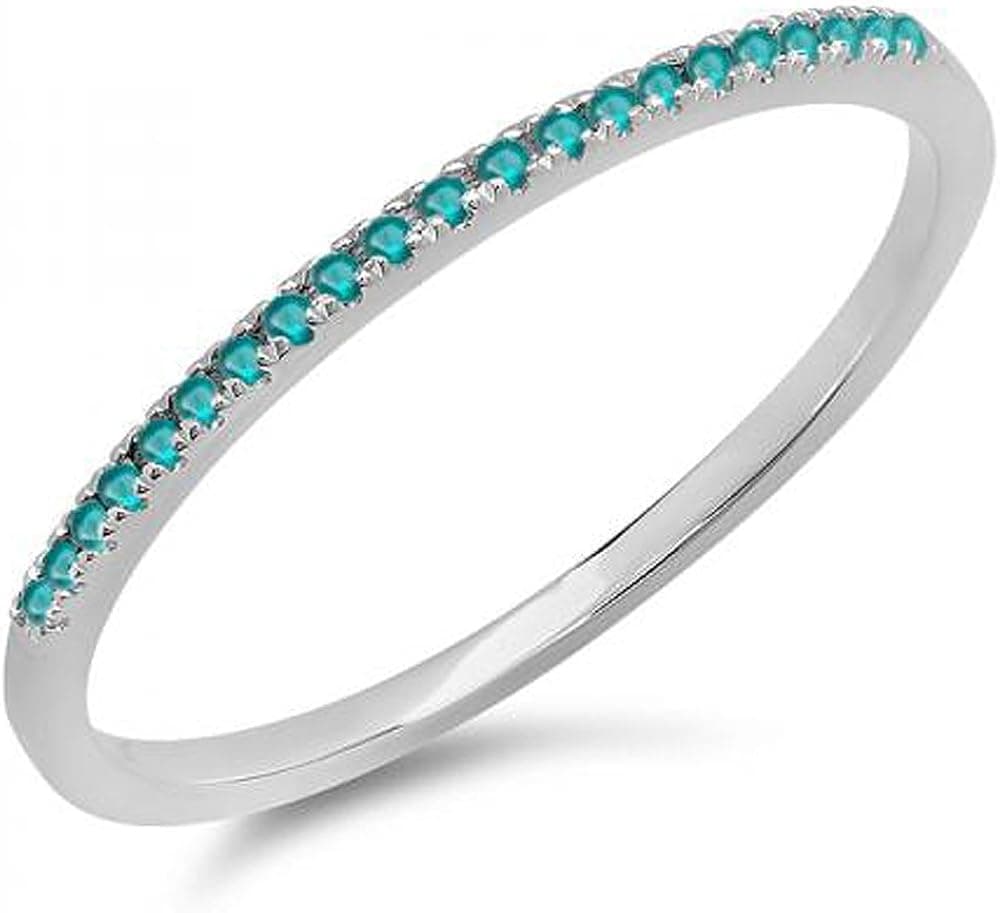 Dazzlingrock Collection 0.08 Carat (ctw) 10K Round Blue Diamond Ladies Dainty Anniversary Wedding Stackable Ring, White Gold