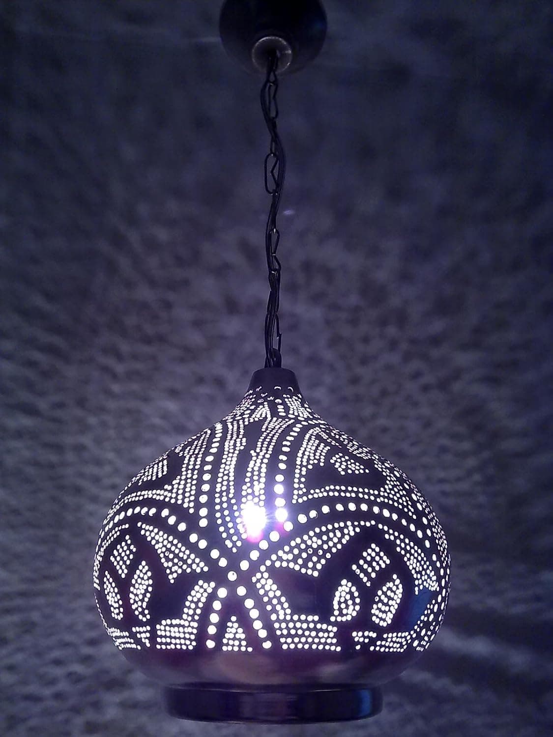 B240 Silver Plated Steel/Metal Oriental Egyptian Mosaic Lampshade Hanging Lamp