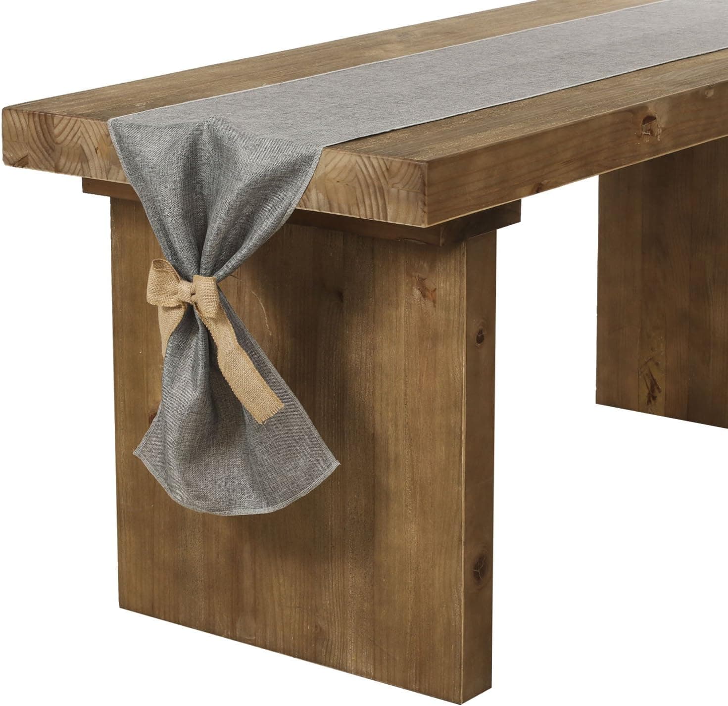 Ling's moment Gray Faux Burlap Table Runner 14 x 132 Inch with Bow Ties for Farmhouse Table Runner Dresser Cover Runner Wedding Party Fall Decorations
