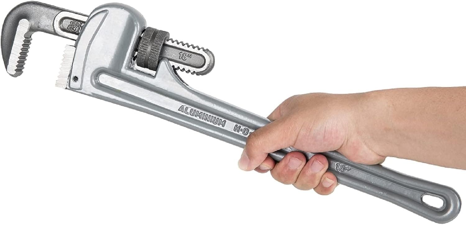 ETERNA 18 inch Pipe Wrench Heavy Duty Aluminum Alloy Carbon Steel Straight Plumbing Wrench