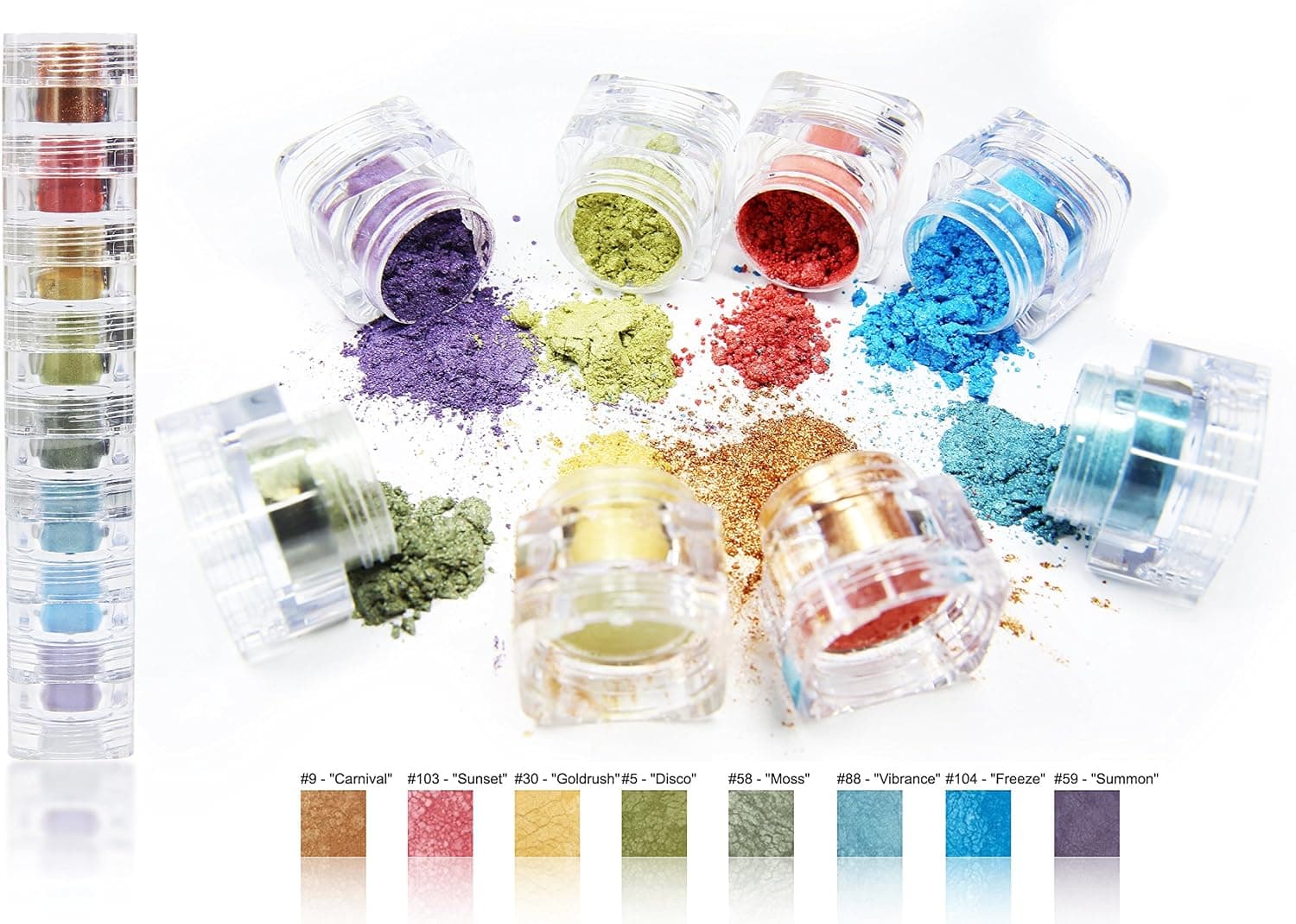 GG Beauty Professional 8 Colorful Glitter Shimmer Pearl Pigment Mineral Eyeshadow Set, Loose [Dust] Powders Makeup Party Kit (Tropical)